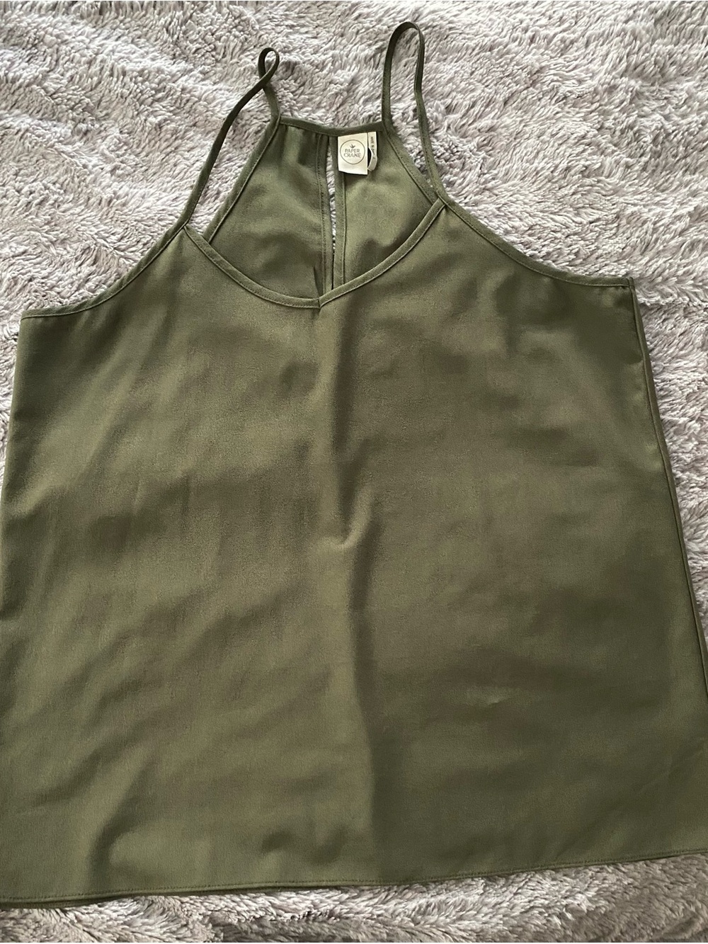 Paper Crane Olive Green Satin Camisole with Spaghetti Straps